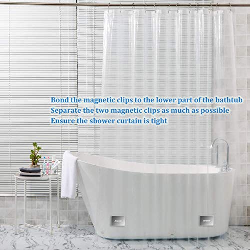 Amazer Shower Curtain Magnetic Clips, 2-Pack Anti Shower Amazer Bathe Curtain Magnetic Clips, 2-Pack Anti Bathe Curtain Blowing Clips, 【Improve】- Stronger Magnets Windproof Shield Clips with Adhesive Tape, Bathe Splash Guard Curtain Clip for Rest room.