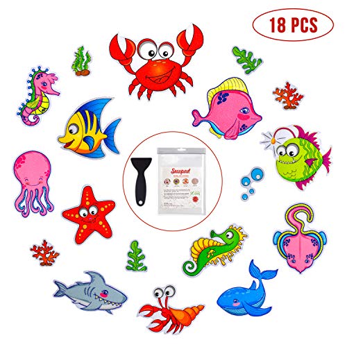 Non Slip Bathtub Stickers, 18 PCS Sea Adhesive Kids Anti Slip Decal Threads for Shower and Bath Tub with Premium Scraper