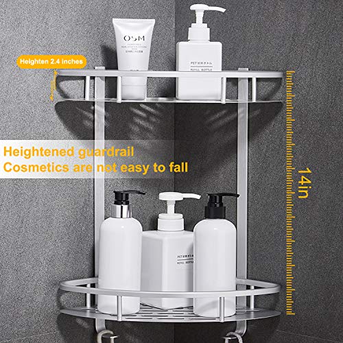 Flowmist 2 Tiers Corner Shower Caddy, Shower Organizer Flowmist 2 Tiers Nook Bathe Caddy, Bathe Organizer, Wall Mounted Aluminum Bathe Shelf with Adhesive(No Drilling), Storage Rack for Bathroom,Shampoo,Dorm and Kitchen.