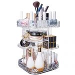 Makeup Organizer With Diamond Pattern 360 Degree Rotating Cosmetic Organizer, DIY Adjustable Height Large Capacity Cosmetics Display Case