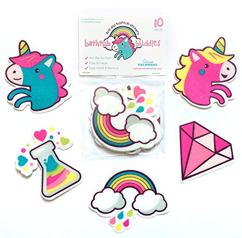 Curious Columbus Non-Slip Bathtub Stickers Pack of 10 Unicorns and Rainbows Decal Treads. Best Adhesive Safety Anti Skid, Anti-Slip Bathtub Appliques for Bath Tub and Shower Surfaces
