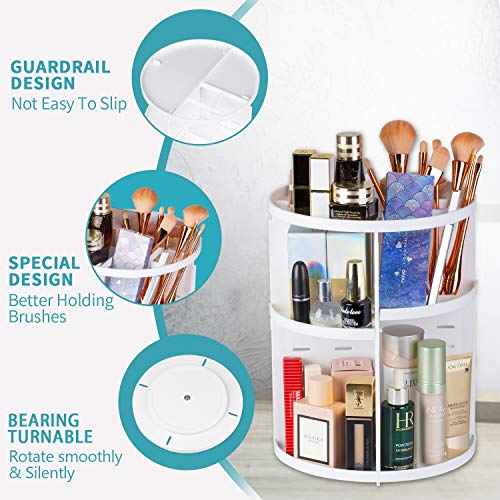 Rotating Makeup Organizer, 360 Spinning Makeup Organizers Rotating Make-up Organizer, 360 Spinning Make-up Organizers Storage Rack with Brushes Holder Cabinets, for Lavatory Countertop and Make-up Self-importance, 7 Layers with 4 Trays for Cosmetics, Fragrance, White.