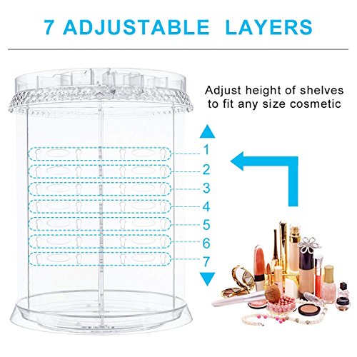 Miserwe Makeup Organizer 360 Degree Rotation, 7 Layers Miserwe Make-up Organizer 360 Diploma Rotation 7 Layers Adjustable Storage Completely different Sorts of Cosmetics Multi-Operate Massive Capability Make-up Storage Organizer Nice for Toilet Dresser Vainness.