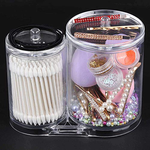 Cotton Swab Pads Holder Qtip Cotton Buds Dispenser Cotton Swab Pads Holder Qtip Cotton Buds Dispenser Clear Toilet Jar Organizer for Storage with 2 Sections and Lid Tbestmax.