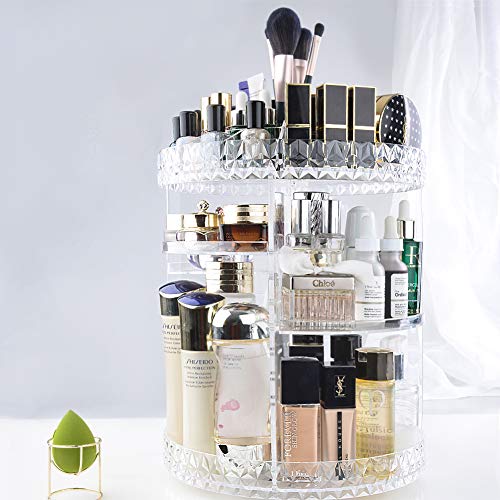 InnSweet 360 Rotating Makeup Organizer, Adjustable Cosmetic Storage 360 Rotating Make-up Organizer, Adjustable Beauty Storage Show Case with 8 Layers, Massive Capability Beauty Shelf, Acrylic Clear.