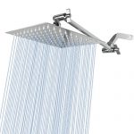 Rain Shower Head with 11’’ Adjustable Extension Arm, Large Stainless Steel High Flow Rainfall Square Shower head, Bath Shower Waterfall Full Body Coverage (8 Inch Showerhead with Arm, Chrome)