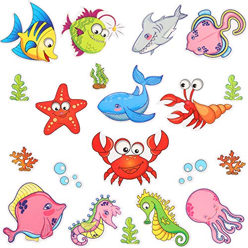 Pack of 19 Non Slip Sea Creature Bathtub Stickers,Adhesive Tub Decals with Bright Colors,Ideal Large Appliques for Your Family's Safety,Suit for Bath Tub,Stairs,Shower Room & Other Slippery Surfaces.