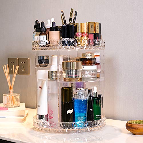 InnSweet 360 Rotating Makeup Organizer, Adjustable Cosmetic Storage 360 Rotating Make-up Organizer, Adjustable Beauty Storage Show Case with 8 Layers, Massive Capability Beauty Shelf, Acrylic Clear.