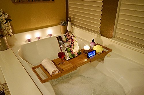 Sugarwood Home Bed Table and Bathtub Tray Sugarwood House Mattress Desk and Bathtub Tray - Combines Bamboo Tub tub Caddy for Rest and Mattress Tray for Productiveness into 1 - Luxurious Bathtub Caddy for Tub Equipment and as Birthday Presents.