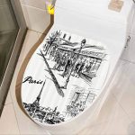 Toilet Seat Lid Cover Decals Stickers Retro Sketchy Paris Funny Bathroom Decal Sticker Funny Vinyl Wall Art Decor Set, W13xH16 INCH