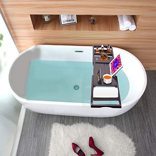Elevate Your Bath Time: Bamboo Luxury Bathtub Tray Caddy with Wine and Book Holder, Includes Free Soap Dish Transform your ordinary bath into a haven of luxury and relaxation with our Bamboo Luxury Bathtub Tray Caddy. Whether you're seeking a serene escape from the world or a spa-like experience in the comfort of your home, this tray is designed to elevate your bath time like never before. 🛁 Adjustable Width: This tub tray is ingeniously crafted with adjustability in mind. It expands from 29.5 inches to 43 inches to perfectly fit most bathtub sizes. Slide the handles effortlessly to customize the width according to your preferences. 🌊 Waterproof and Durable: Crafted from high-quality bamboo wood and coated with a thin protective lacquer, this bath tray is built to withstand the test of time. Its waterproof and eco-friendly nature ensures that it remains resilient against water exposure, promising years of comfort and relaxation. 📚 Ultimate Bathing Experience: Our luxurious bathtub caddy is meticulously designed for the ultimate relaxation experience. Light up a scented candle, sink into a warm bath, and watch your favorite movie, or get lost in your preferred book. This remarkable bath shelf allows you to enjoy a glass of wine and a cup of tea or coffee right by your side, making every bath a lavish and soothing ritual.  