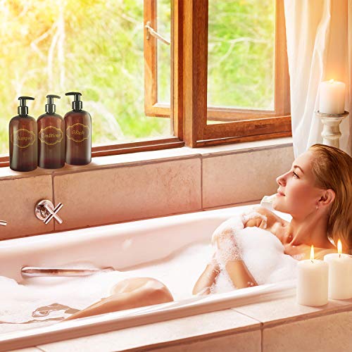 Bottiful Home-16 oz Amber Shampoo, Conditioner Bottiful Residence-16 ouncesAmber Shampoo, Conditioner, Wash Bathe Cleaning soap Dispensers-3 Refillable Empty PET Plastic Pump Bottle Bathe Containers-Printed Design-Waterproof, Rust-Free, Clog-Free, Drip-Free.