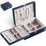 Voova Jewelry Box Organizer for Women Girls, 2 Layer Large Display Storage Case PU Leather Travel Jewel Holder Cabinet with Removable Tray&Partition for Necklace, Earrings, Bracelets, Rings, Navy Blue