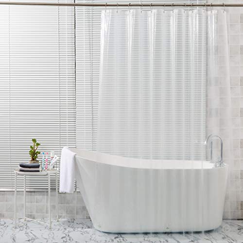 AmazerBath Plastic Shower Curtain, 72" W x 72" H AmazerBath Plastic Bathe Curtain, 72" W x 72" H EVA 8G Bathe Curtain with Heavy Responsibility Clear Stones and 12 Grommet Holes Thick Toilet Plastic Bathe Curtains With out Chemical Odor-Clear.