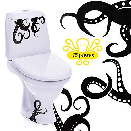 15 Pieces Kraken Octopus Toilet Decor Sticker Octopus Toilet Home Decal Black Sea Creature Wall Art Sticker Tentacles Bathroom Kraken Decal for Toilet Seat