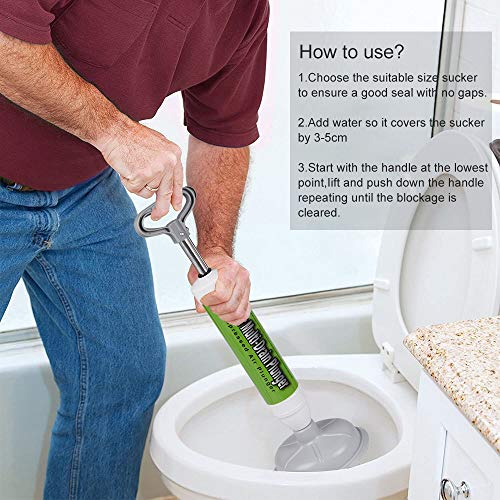 Samshow Toilet Plunger Drain Buster,Sink Plunger Samshow Rest room Plunger Drain Buster,Sink Plunger with Excessive Stress,Highly effective Air Plunger with 2 Interchangeable Heads Appropriate for Rest room,Rest room,Bathtubs,Showers((New Model).