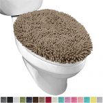 Gorilla Grip Original Shag Chenille Bathroom Toilet Lid Cover, 19.5 x 18.5 Inches, Large Size, Machine Washable, Ultra Soft Plush Fabric Covers, Fits Most Size Toilet Lids for Bathroom, Beige