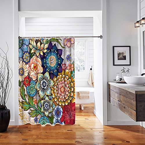 Neasow Boho Floral Shower Curtains for Bathroom Neasow Boho Floral Bathe Curtains for Lavatory, Vivid Material Blossom Bathe Curtain with 12 Hooks, Multi Colour 72"×72".