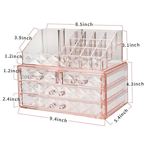 Jewelry and Cosmetic Boxes with Brush Holder Jewellery and Beauty Containers with Brush Holder - Pink Diamond Sample Storage Show Dice Together with four Drawers and a couple of Items Set.