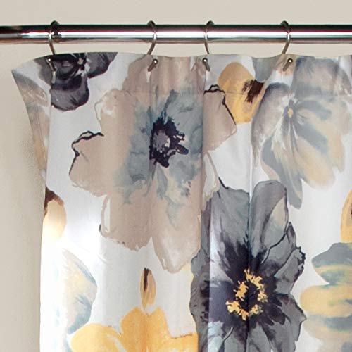 Lush Decor Leah Shower Curtain - Bathroom Flower Floral Lush Decor Leah Bathe Curtain - Rest room Flower Floral Giant Blooms Cloth Print Design, 72” x 72”, Yellow/Grey.