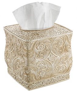 Creative Scents Square Tissue Box Cover – Decorative Bathroom Tissue Holder is Finished in Beautiful Victoria Collection for Cute Elegant Bathroom Decor (Beige)