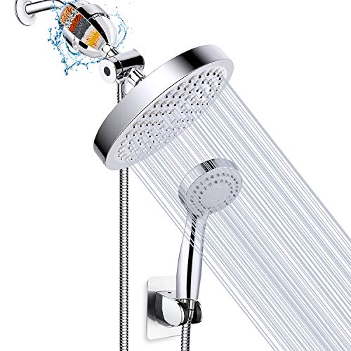Filtered Shower Head, High Pressure Rainfall Shower Head/Handheld Shower Filter Combo, Luxury Modern Chrome Plated with 60'' Hose Anti-leak with Holder