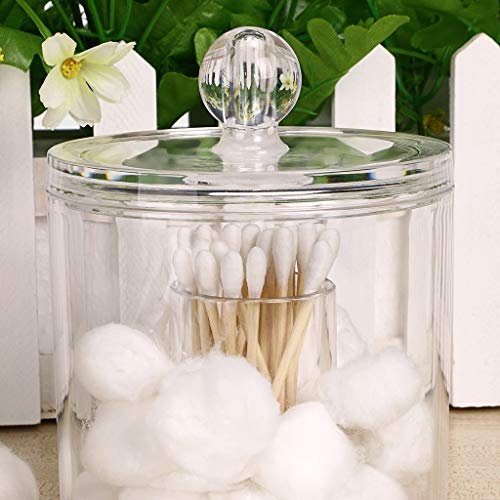 Hipewe Cotton Ball and Swab Organizer with Lid Apothecary Acrylic Jar Hipewe Cotton Ball and Swab Organizer with Lid Apothecary Acrylic Jar Make-up Cotton Organizer Lavatory Storage Canister Jar for Cotton Rounds Pads Q-Ideas Holder.