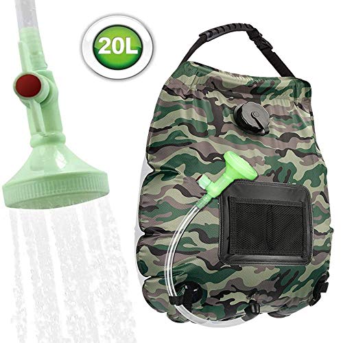 KIPIDA Solar Shower Bag,5 gallons/20L Solar Heating Camping Shower Bag with Removable Hose and On-Off Switchable Shower Head for Camping Beach Swimming Outdoor Traveling Hiking (Camouflage)