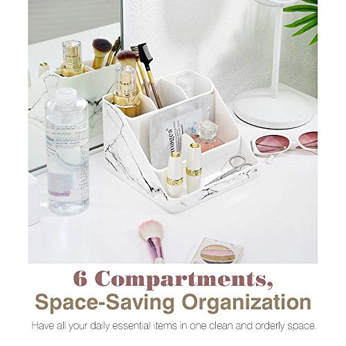 Luxspire Makeup Organizer, Marble Pattern Cosmetic Storage Organizer Tray Make-up Organizer, Marble Sample Beauty Storage Organizer Tray, 6-Compartment Beauty Show Case, Jewellery Storage Field Make up Holder for Make-up Brushes, Lipsticks and Extra - White Marble.
