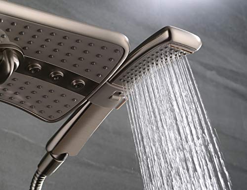 Brushed nickel Shower heads combo with two spray Brushed nickel Bathe heads combo with two spray setting fastened bathe head and two spray settings handheld bathe head.
