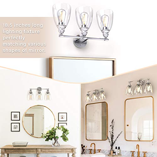 Wall Vanity Light Fixture, Farmhouse Bathroom Lighting Wall Self-importance Mild Fixture, Farmhouse Rest room Lighting, 3-Mild Brushed Nickel Wall Sconce Lighting with Glass Shade, Trendy Classic Porch Wall Lamp for Mirror Kitchen Dwelling Room Workshop (E26 Base).