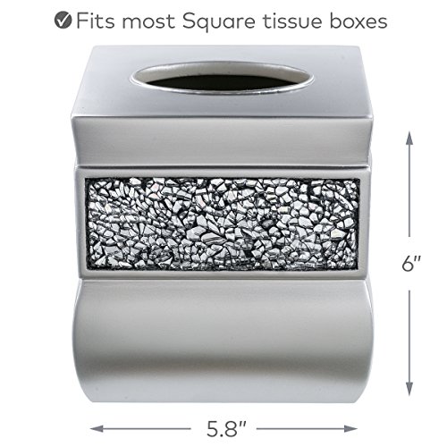 Creative Scents Square Tissue Box Cover - Decorative Tissue Holder Artistic Scents Sq. Tissue Field Cowl - Ornamental Tissue Holder is Completed in Lovely Silver Coloured Mosaic Glass, Toilet Equipment.