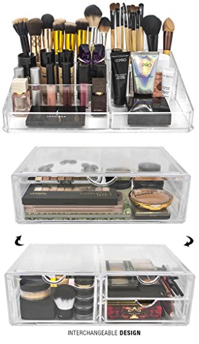 Sorbus Acrylic Cosmetics Makeup and Jewelry Storage Case Sorbus Acrylic Cosmetics Make-up and Jewellery Storage Case X-Massive Show Units -Interlocking Scoop Drawers to Create Your Personal Specifically Designed Make-up Counter - Stackable and Interchangeable (Clear).