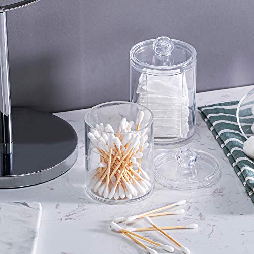 Aaskuu Clear Acrylic Cotton Ball and Swab Holder with Lid Aaskuu Clear Acrylic Cotton Ball and Swab Holder with Lid, Plastic Cotton Pad Container Organizer, Qtip Dispenser Apothecary Jars for Make Up Pads, Cosmetics, Rest room