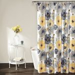 Lush Decor Leah Shower Curtain - Bathroom Flower Floral Large Blooms Fabric Print Design, 72” x 72”, Yellow/Gray