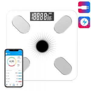 Weight Scale Body Bluetooth Body Fat Scale Smart Meter Body Fat Meter Solar Body Fat meterbody Fat/Body Moisture/Muscle Mass/BMI, Weight Scale with iOS/Android app (White)