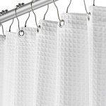 Creative Scents White Fabric Shower Curtain for Bathroom - Spa, Hotel Luxury, Waffle Weave Square Design, Water Repellent, 72" x 72" for Decorative Bathroom Curtains