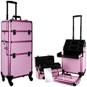 Ver Beauty Professional Rolling Makeup Case, Heavy Duty Hair Stylist & Makeup Artist Travel Case with Easy Slide and Extendable Trays, Pink Krystal