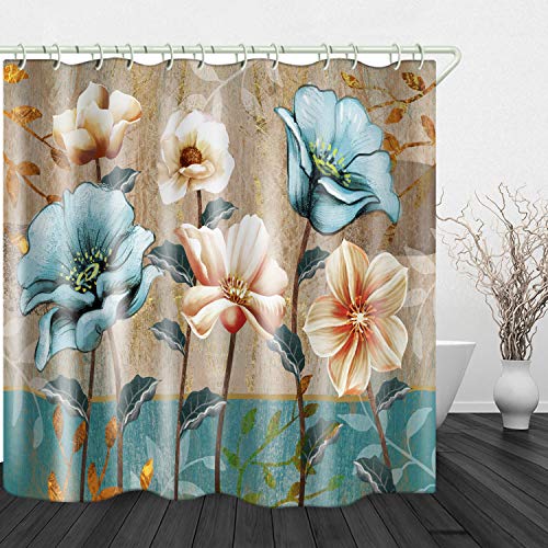 JINYAO Hand Drawn Vintage Flowers Print Waterproof Fabric Shower Curtain for Bathroom Home Decor Covered Bathtub Curtains Liner Includes with Hooks 71 x 79 Inches