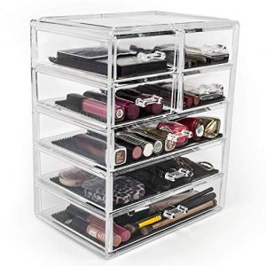 Sorbus Cosmetics Makeup and Jewelry Big Storage Case Display - Stylish Vanity, Bathroom Case (3 Large, 4 Small Drawers, Clear)