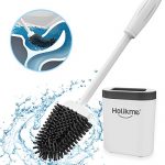 Holikme Toilet Brush and Holder Set for Bathroom, Deep-Cleaning Silicone Toilet Bowl Brush with Non-Slip Long Plastic Handle, Bendable Brush Head to Clean Toilet Corner Easily,White