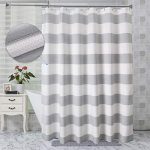 AmazerBath Waffle Weave Fabric Shower Curtain, Decorative Shower Curtains for Bathroom, White Shower Curtain Waffle Texture and Gray Stripe Hotel Luxury, Machine Washable, 72 x 72 Inches