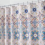 mDesign Decorative Medallion Print, Easy Care Fabric Shower Curtain with Reinforced Buttonholes, for Bathroom Showers, Stalls and Bathtubs, Machine Washable - 72" x 72", Tan/Shades of Blue
