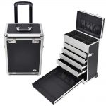 AW Pro Rolling Jewelry Makeup Organizer Case with 4 Drawers Code Lock Aluminum Portable Display Makeup Barber Train Box