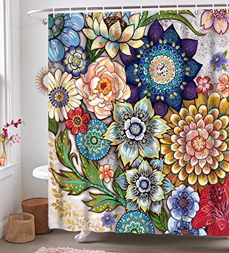 Neasow Boho Floral Shower Curtains for Bathroom Neasow Boho Floral Bathe Curtains for Lavatory, Vivid Material Blossom Bathe Curtain with 12 Hooks, Multi Colour 72"×72".