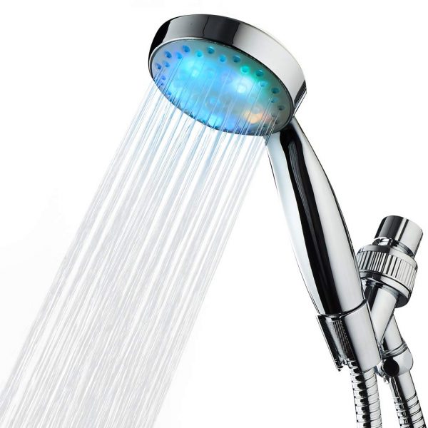 KAIREY Led Handheld Shower Head 7 Color Light Change Automatically Polished Chrome with 60 Inches Stainless Steel Hose and Adjustable Bracket