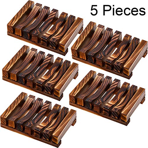 Bathroom Wooden Soap Case Holder Home Hand Craft Natural Wood Dish Holder for Soap Sponge Scrubber, 5 Pieces (Charcoal)