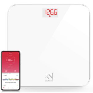 FITINDEX Smart Digital Body Weight Scale, BMI Bathroom Scale with Smartphone App, Step-on Technology, Sturdy Tempered Glass