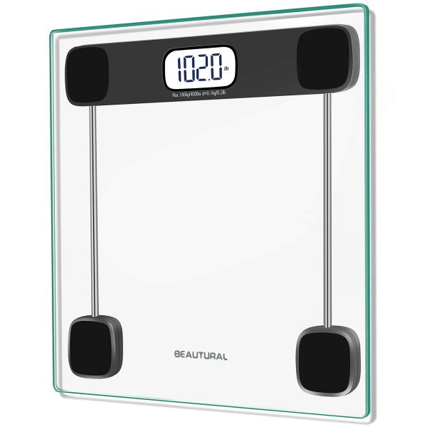 Beautural Precision Digital Body Weight Bathroom Scale with Lighted Display, Step-On Technology, 400 lb, 2 AAA Batteries Included