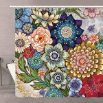 Neasow Boho Floral Shower Curtains for Bathroom, Bright Fabric Blossom Shower Curtain with 12 Hooks, Multi Color 72"×72"
